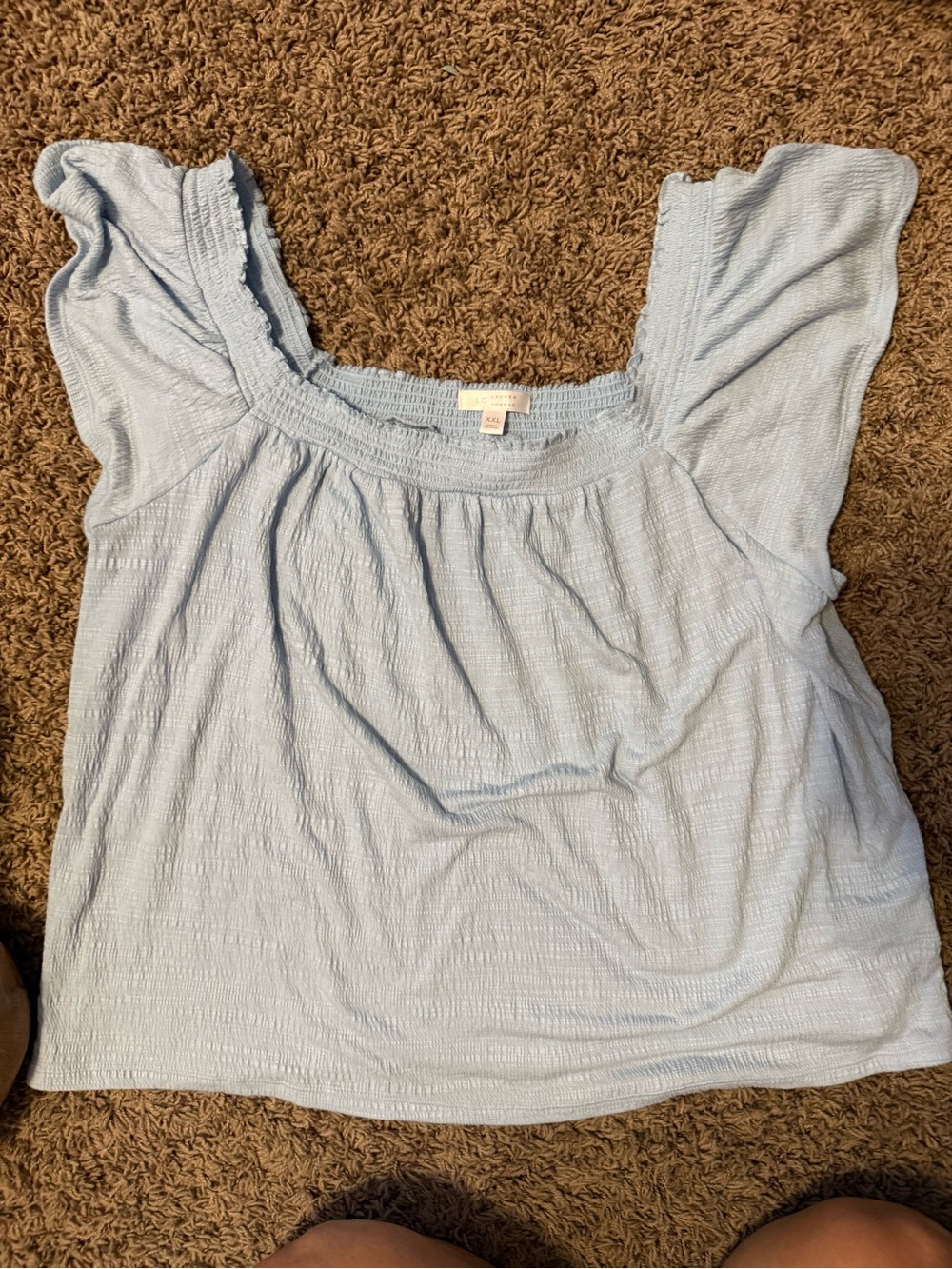LC Lauren Conrad Light Blue Ruffle Sleeve Square Neck Top